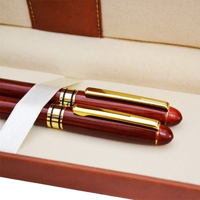 Set de scris pix si stilou in etui din piele ecologica, penita din otel inoxidabil - imagine 3